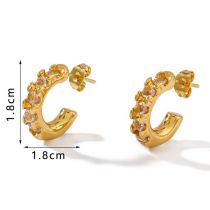 Fashion Gold Titanium Steel Diamond Geometric C-shaped Earrings