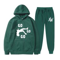 Fashion Dark Green Suit Polyester Printed Hooded Sweatshirt And Leggings Trousers Set