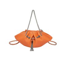 Fashion Orange Pu Pleated Large Capacity Crossbody Bag