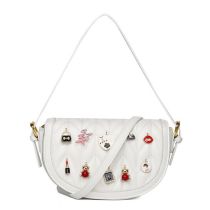 Fashion Off-white Pu Diamond Patch Flap Shoulder Bag