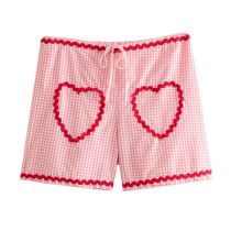 Fashion Pink Love Patchwork Lace-up Shorts