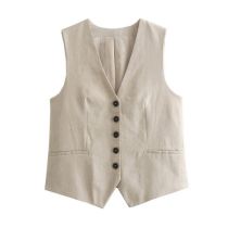 Fashion Off White Polyester Buttoned Vest