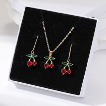 Fashion Cherry Tassel Set Stainless Steel Zirconium Cherry Necklace Earring Set