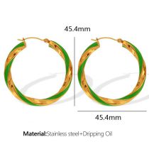 Fashion Medium Gold And Green Titanium Steel Oil-drip Twist Earrings