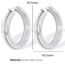 Fashion Silver 2 Titanium Steel Diamond Round Earrings