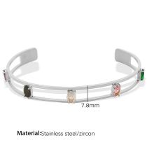 Fashion Silver Bracelet Titanium Steel Diamond Round Bracelet