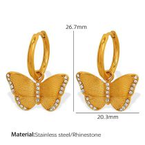 Fashion Gold Earrings Titanium Steel Diamond Butterfly Earrings