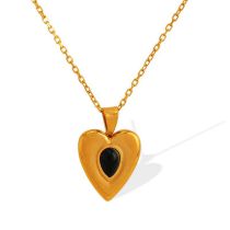 Fashion Black Opal Gold Necklace Titanium Steel Love Necklace