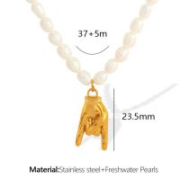 Fashion Pearl Gold Necklace Titanium Steel Geometric Gesture Pearl Bead Necklace