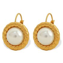 Fashion White Pearl Gold Earrings Titanium Steel Round Pearl Earrings