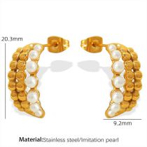 Fashion Gold Titanium Steel Pearl C-shaped Earrings