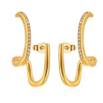 Fashion Gold Titanium Steel Diamond Irregular Stud Earrings