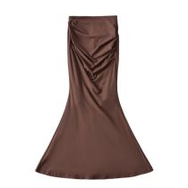 Fashion Coffee Color Pleated Fishtail Skirt