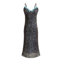 Fashion Picture Color V-neck Lace Leopard Print Suspender Maxi Dress