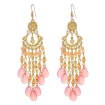 Fashion Pink Alloy Water Drop Hollow Tassel Earrings