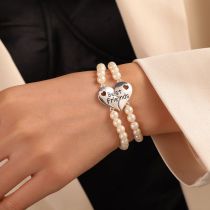 Fashion Silver Alloy Pearl Beads Love Bracelet Set