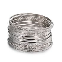 Fashion Set Of 12 Silver Alloy Geometric Braided Bracelet Set