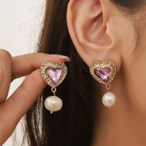 Fashion Pink Alloy Diamond Love Pearl Earrings