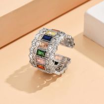 Fashion Fancy Colored Diamond Silver Copper And Diamond Geometric Open Ring
