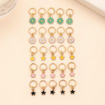 Fashion Gold Alloy Drip Oil Flower Five-pointed Star Earring Set