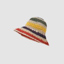 Fashion Off-white—old Style Rainbow Stripes Straw Foldable Striped Bucket Hat