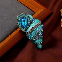 Fashion Lake Blue Alloy Diamond-drip Oil Conch Brooch