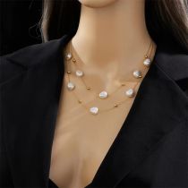 Fashion Gold Metal Pearl Double Necklace