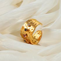 Fashion Gold Titanium Steel Diamond Geometric Open Ring