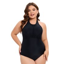 Fashion Black Nylon Halterneck One-piece Swimsuit
