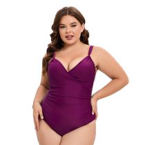Fashion Purple Nylon V-neck One-piece Swimsuit