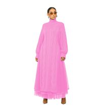 Fashion Pink Mesh Knitted Long Skirt