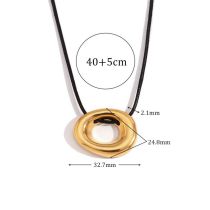 Fashion Hollow Geometric Pendant Necklace-gold-black Rope Stainless Steel Ring Pendant Necklace