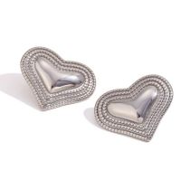 Fashion Cast Three-layer Dotted Edge Glossy Peach Heart Stud Earrings-steel Color Stainless Steel Gold Plated Love Earrings