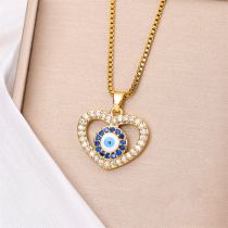 Fashion Gold Stainless Steel Diamond Love Eyes Necklace