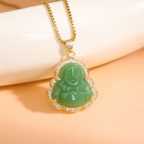 Fashion Maitreya Buddha With Waves And Diamonds Stainless Steel Diamond Chalcedony Maitreya Necklace