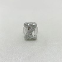 Fashion Silver Z Copper Inlaid Zirconium 26 Letter Open Ring
