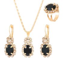 Fashion Black Alloy Diamond Oval Earrings Necklace Ring Set