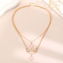 Fashion Gold Alloy Diamond-inlaid Oil-drip Letters Round Plate Multi-layer Necklace