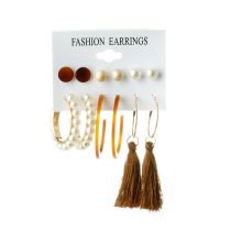 Fashion Gold Alloy Geometric Pearl Tassel Earrings Set