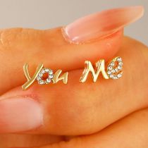 Fashion Gold Copper Diamond Letter Stud Earrings