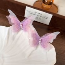 Fashion Pink Purple Butterfly Tulle Pearl Butterfly Stud Earrings