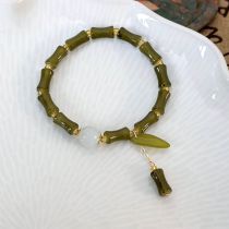 Fashion F Dark Green Bamboo Pendant Bamboo Cat's Eye Beaded Bracelet
