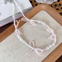 Fashion Pink Bow Pearl Beaded Bow Necklace