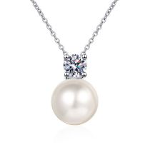Fashion 50 Points Moissanite Silver And Diamond Geometric Pearl Necklace