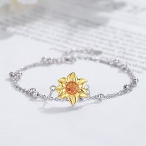 Fashion Silver Silver And Diamond Sunflower Bracelet