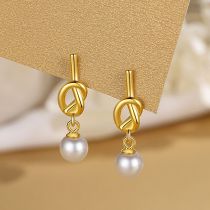Fashion Gold Silver Intertwined Pearl Earrings