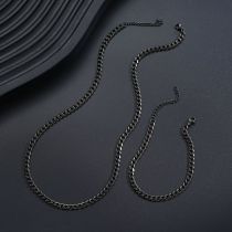 Fashion Black Stainless Steel Chain Bracelet Necklace Set