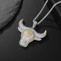 Fashion Silver Alloy Zirconia Bull Head Necklace