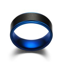 Fashion 8mm Blue And Black Stainless Steel Round Men's Ring