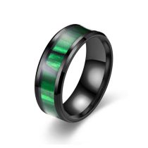 Fashion Black Emerald Green Stainless Steel Corrugated Round Men's Ring